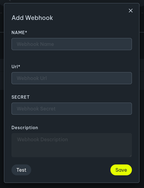 Webhook Creation Modal